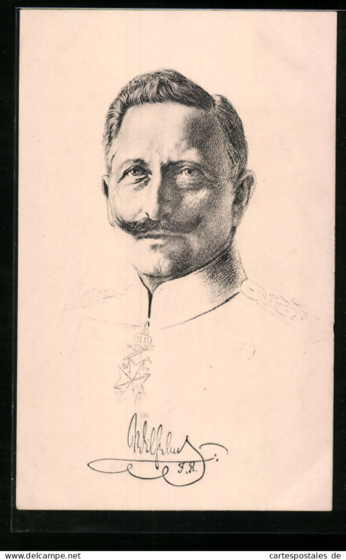 Künstler-AK Kaiser Wilhelm II. Im Porträt  - Royal Families