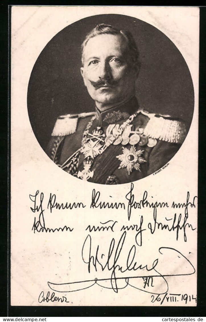 AK Porträt Von Kaiser Wilhelm II. In Uniform Mit Orden  - Koninklijke Families