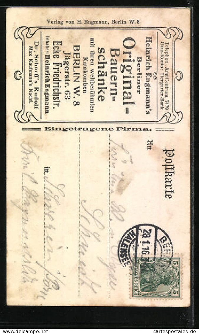 AK Berlin, Heinrich Engmann`s Original-Bauernschänke, Jägerstrasse 63, Professor Der Unterwelt Und Die Kleine Excell  - Mitte