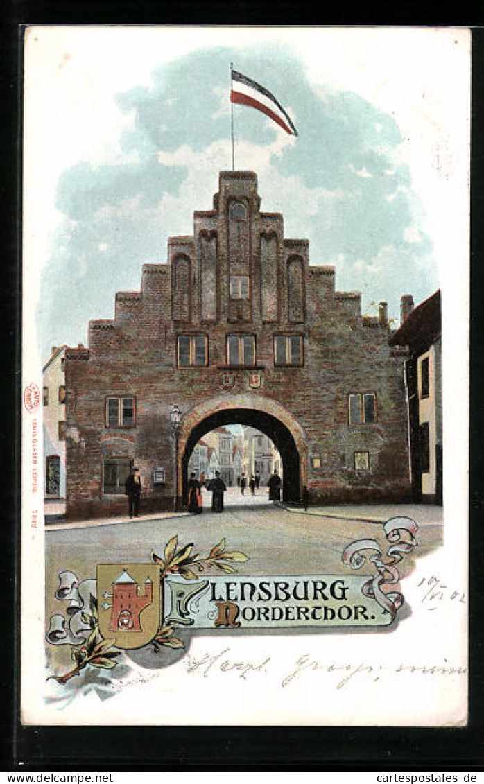 Lithographie Flensburg, Blick Auf Das Norderthor  - Flensburg