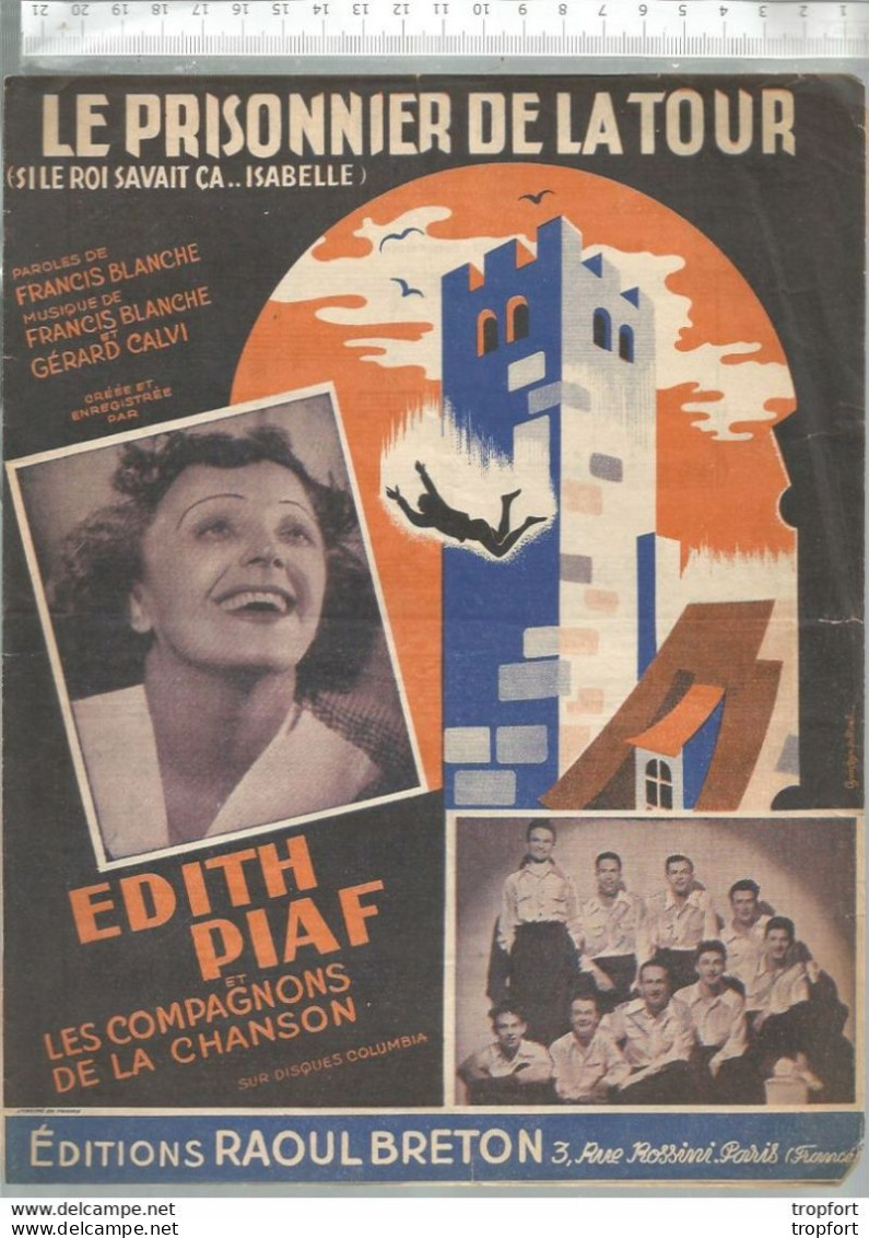 Po // Vintage // Partition Musicale Ancienne Edith PIAF // Compagnons De La Chanson Le Prisonnier De La Tour - Partituren