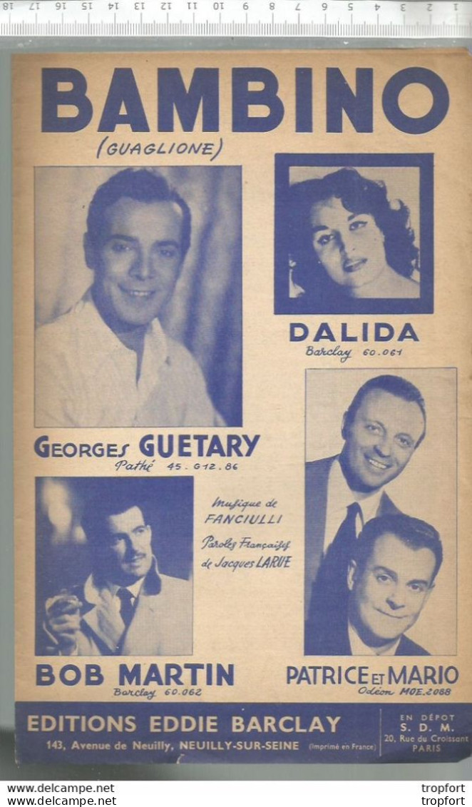 Po // Vintage // Partition Musicale Ancienne 1956 BAMBINO Dalida Guétary Mariano Dassary Amador Barclay - Partituren