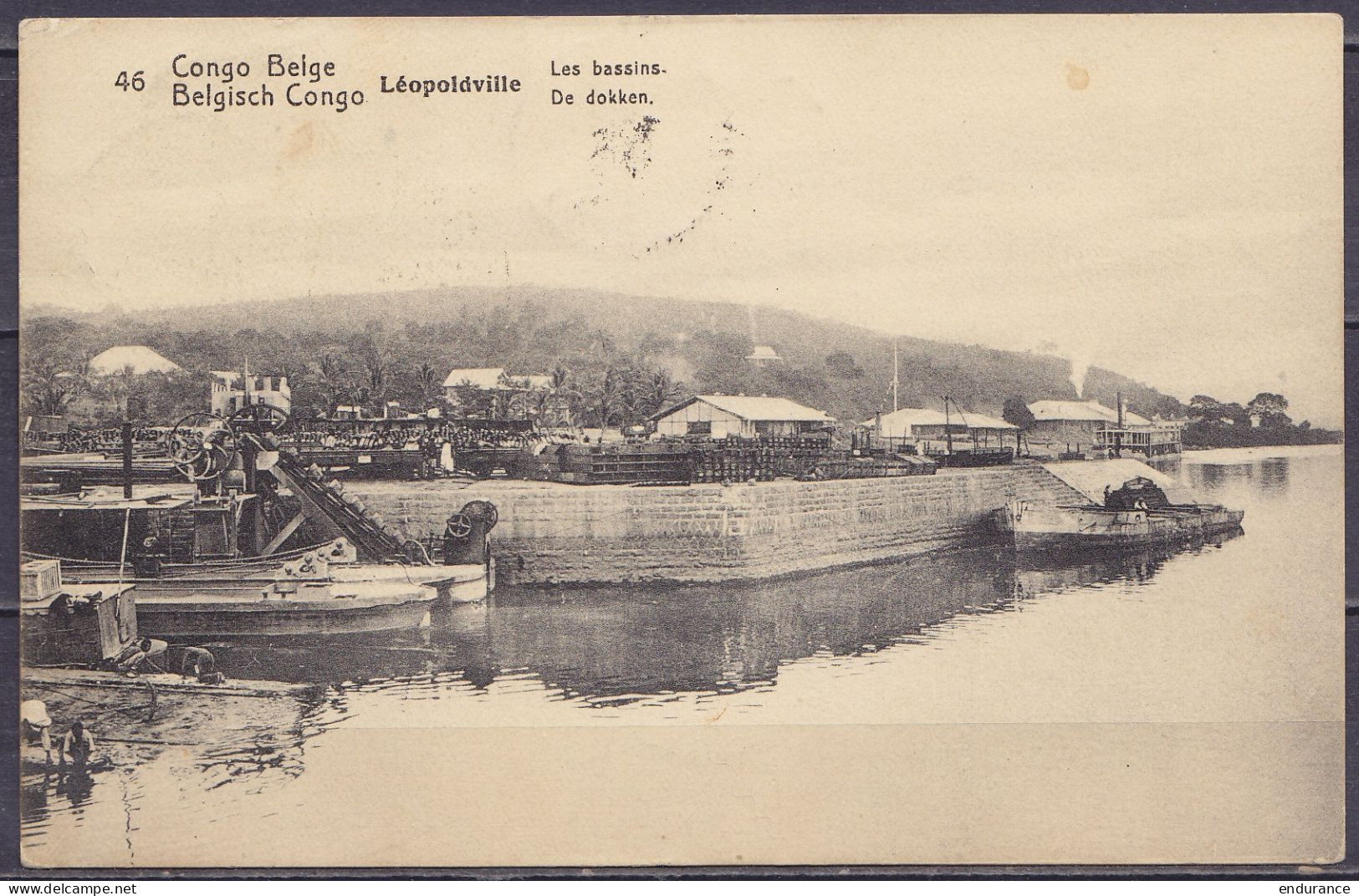 Congo Belge - EP "Léopoldville Les Bassins" CP 10c Rouge-brun (timbre Manquant) Càd KAMBOVE /12 NOVE 1921 Pour BRUXELLES - Enteros Postales