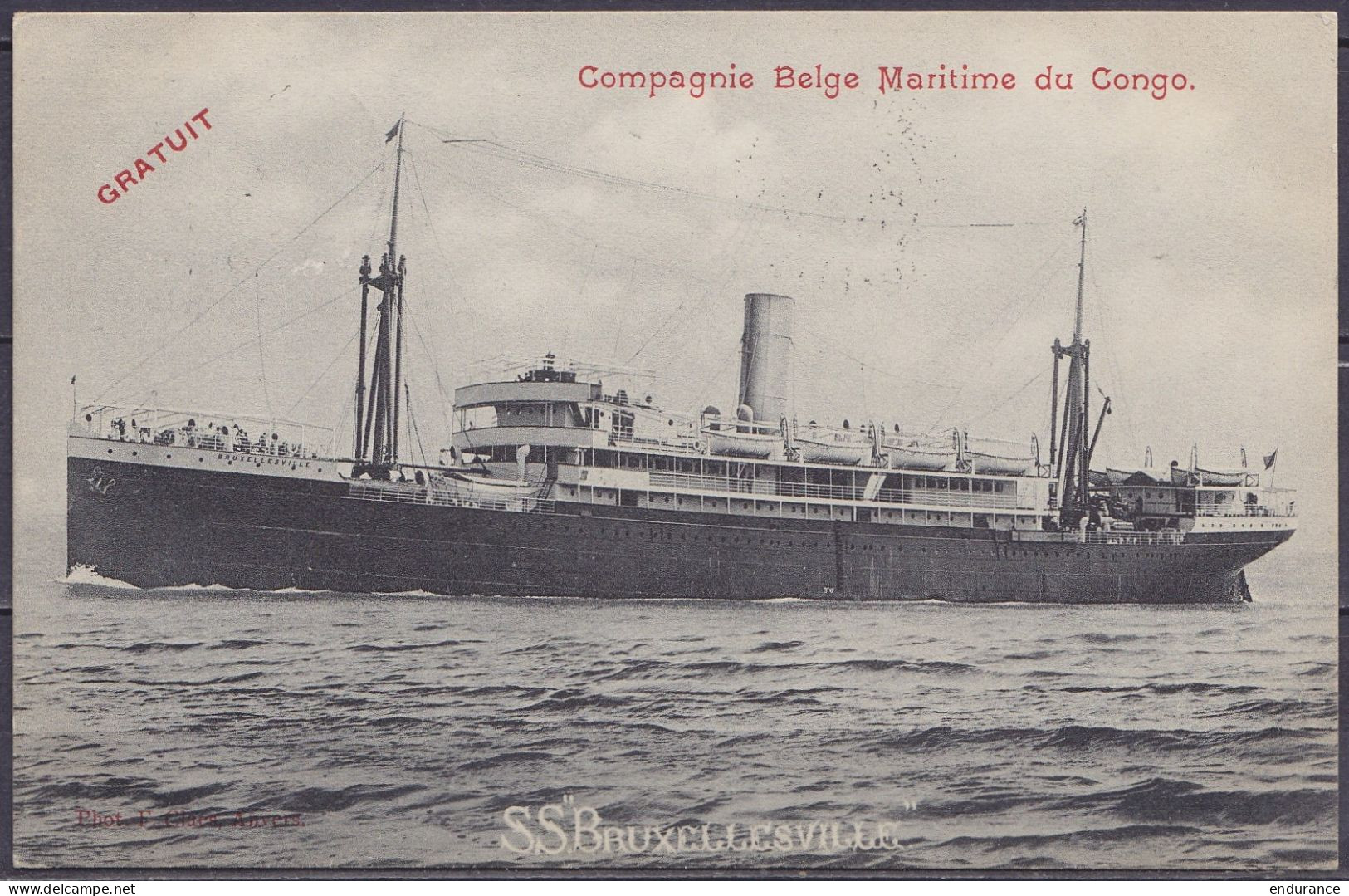 Congo Belge - CP "S.S. Bruxellesville Compagnie Belge Maritime Du Congo" De Banana Affr. N°55 Càd BOMA /24 AVRIL 1912 Po - Storia Postale