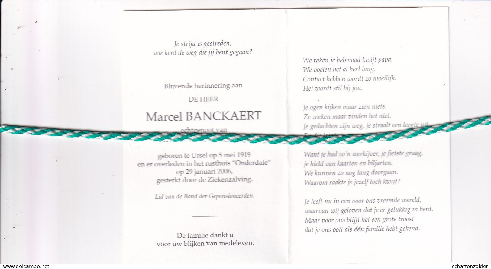 Marcel Banckaert-Claeys, Ursel 1919, 2006. Foto - Obituary Notices