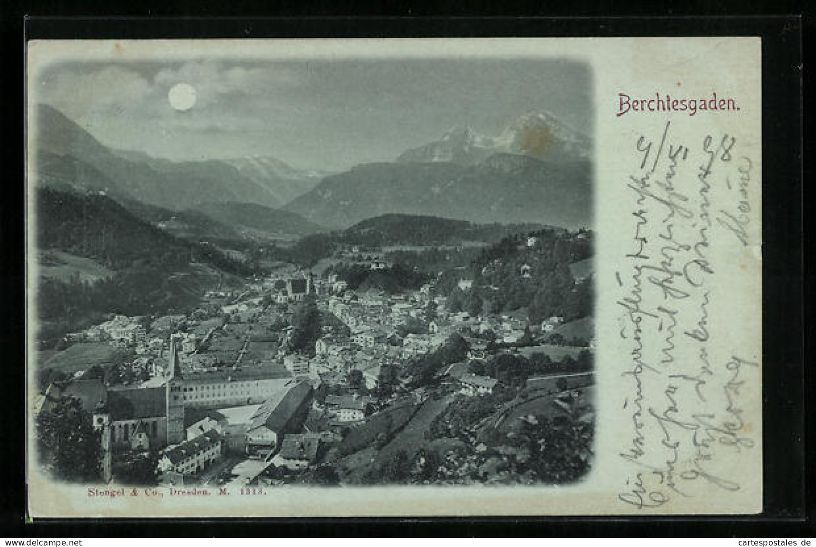 Mondschein-AK Berchtesgaden, Totalansicht Aus Der Vogelschau  - Berchtesgaden