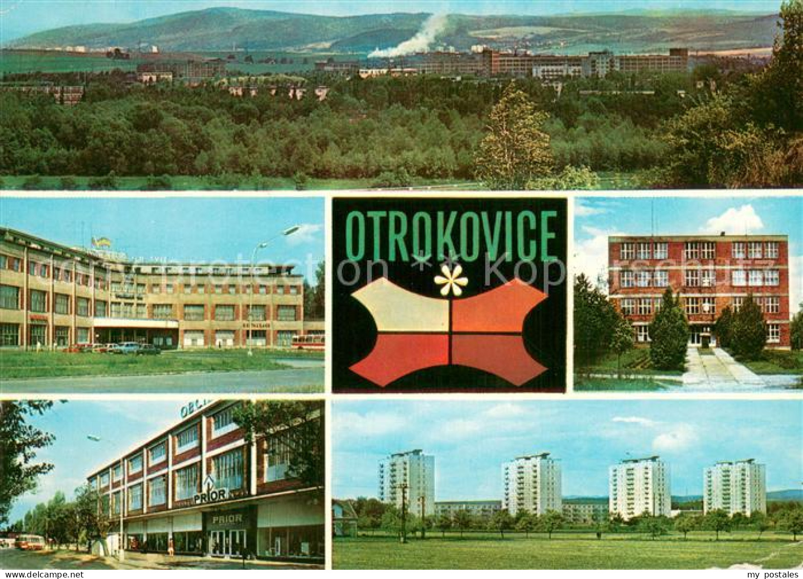 73742590 Otrokovice CZ Stadtpanorama Hotel Schule Wohnsiedlung Hochhaeuser  - Tchéquie