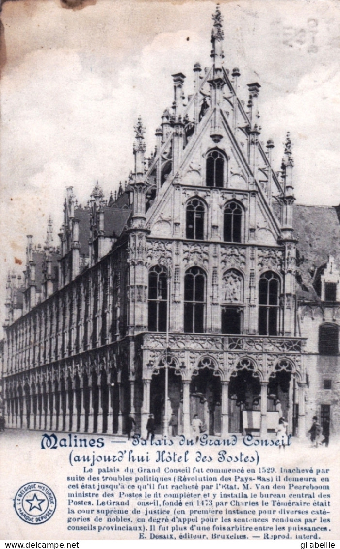 MALINES - MECHELEN -  Palais Du Grand Conseil - Aujourd'hui Hotel Des Postes - Mechelen