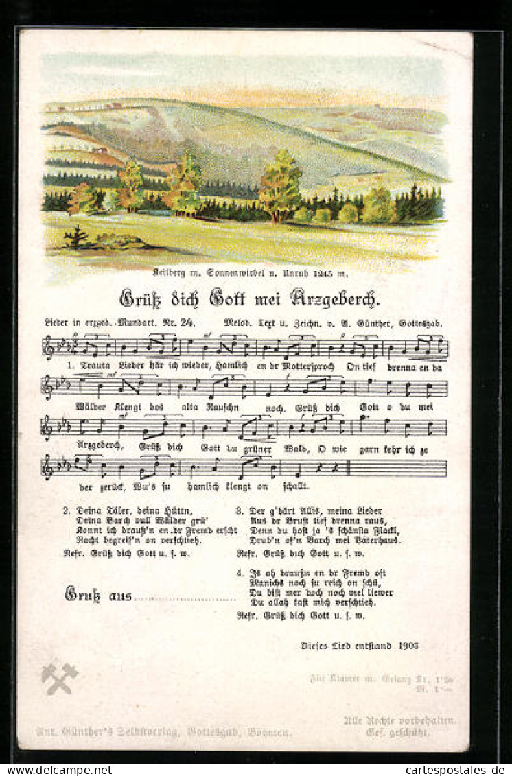 Lied-AK Anton Günther Nr. 24: Lieder In Erzgeb. Mundart, Grüss Dich Gott Mei Arzgeberch, Keilberg M. Sonnenwirbel  - Andere & Zonder Classificatie