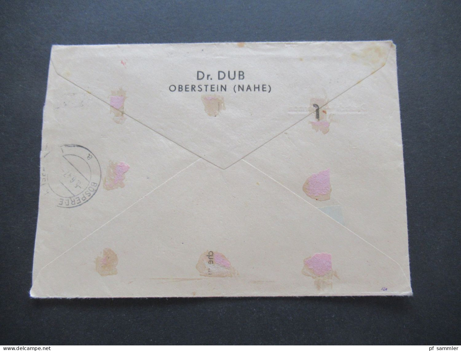 Franz. Zone 1947 Notmaßnahme Roter Ra2 Gebühr Bezahlt Porto Handschriftlich Einschreiben Idar Oberstein 1 Nachnahme - Emisiones Generales