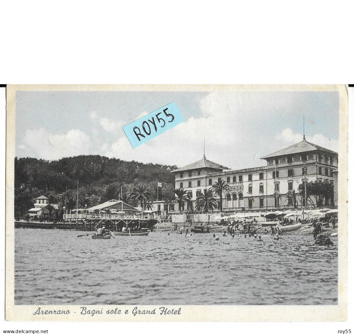 Liguria-genova-arenzano Bagni Al Sole E Grand Hotel Animatissima Veduta Da Mare Fine Anni 40 - Sonstige & Ohne Zuordnung