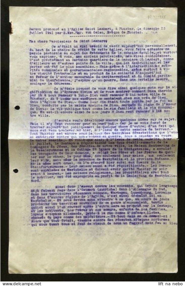 Tract Presse Clandestine Résistance Belge WWII WW2 'Sermon Prononcé En L'Eglise Saint Lambert' Six Pages - Documenti