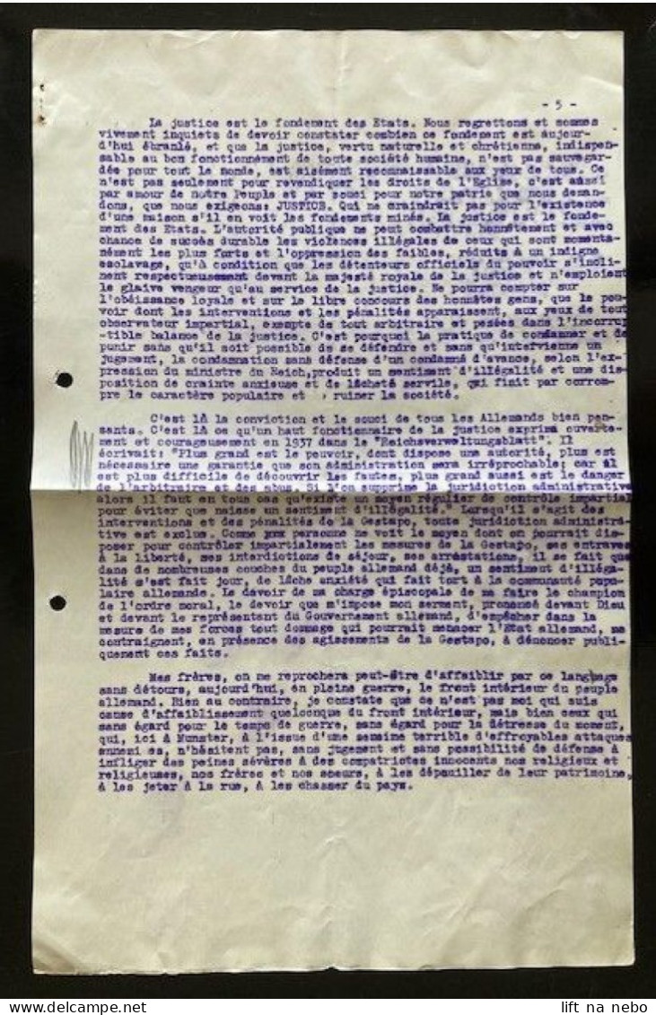 Tract Presse Clandestine Résistance Belge WWII WW2 'Sermon Prononcé En L'Eglise Saint Lambert' Six Pages - Documents
