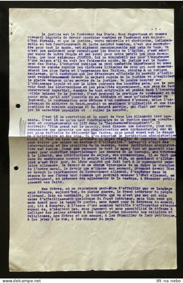 Tract Presse Clandestine Résistance Belge WWII WW2 'Sermon Prononcé En L'Eglise Saint Lambert' Six Pages - Documenti