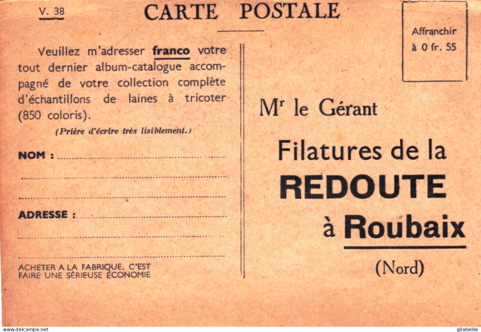 59 - Filatures De La Redoute A ROUBAIX - Publicité - Roubaix
