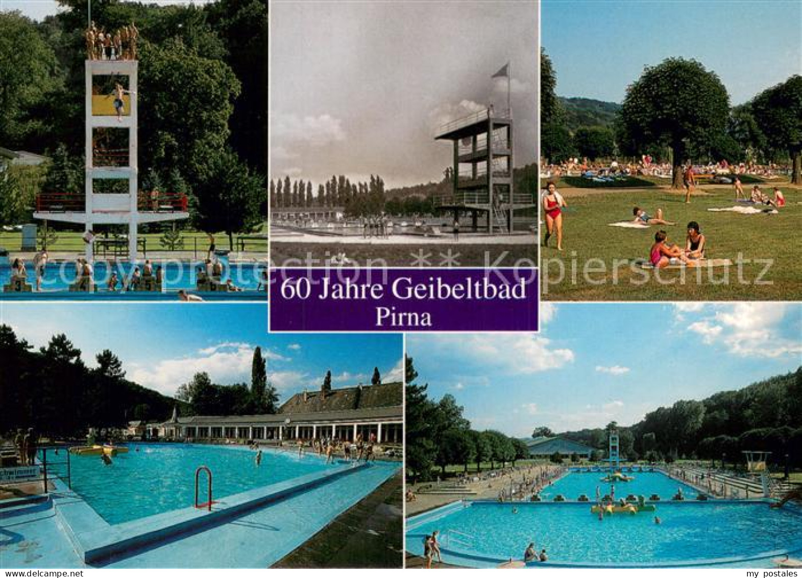 73742466 Pirna Elbe Staedt Geibeltbad Sprungturm Schwimmbecken Liegewiese  - Pirna