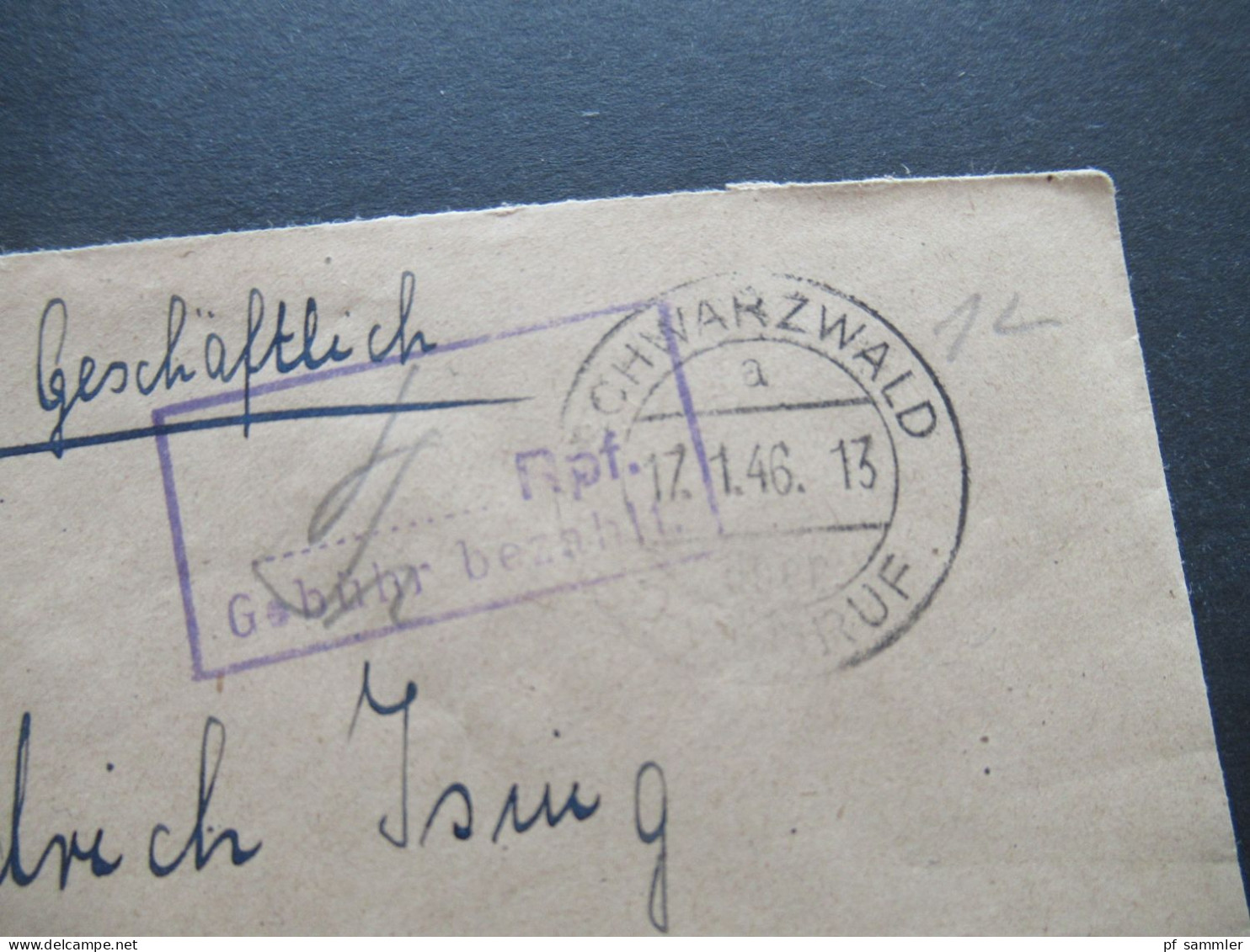 1946 Notmaßnahme Stempel Mit Freivermerk Rpf Und Tagesstempel Schwarzwald über Ohrdruf Umschlag Paul Gläser Gewürzpacker - Storia Postale