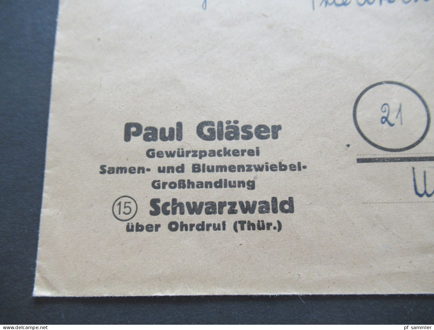 1946 Notmaßnahme Stempel Mit Freivermerk Rpf Und Tagesstempel Schwarzwald über Ohrdruf Umschlag Paul Gläser Gewürzpacker - Brieven En Documenten