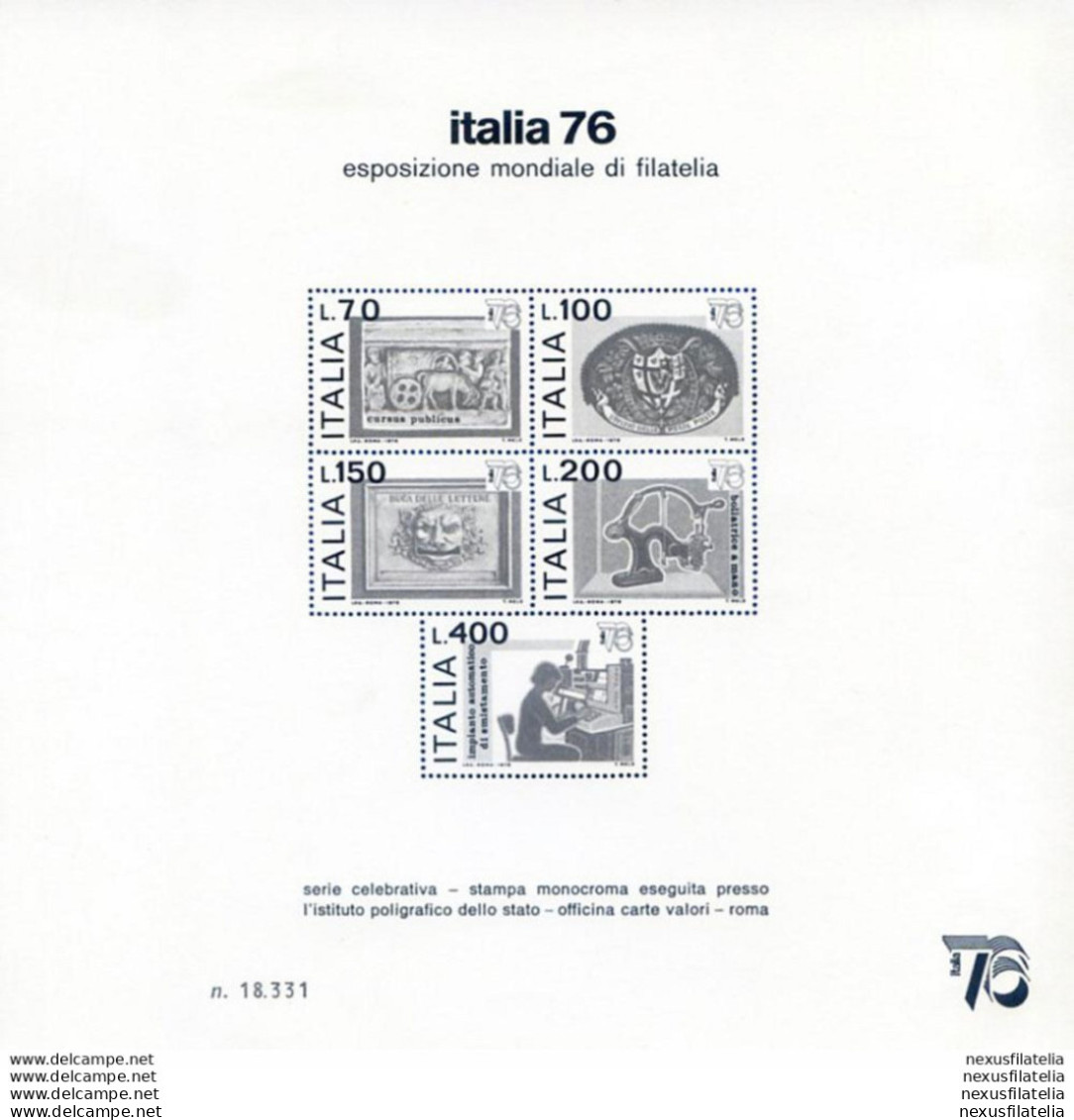 "Italia '76" Cartoncino Non Gommato. - Sonstige & Ohne Zuordnung