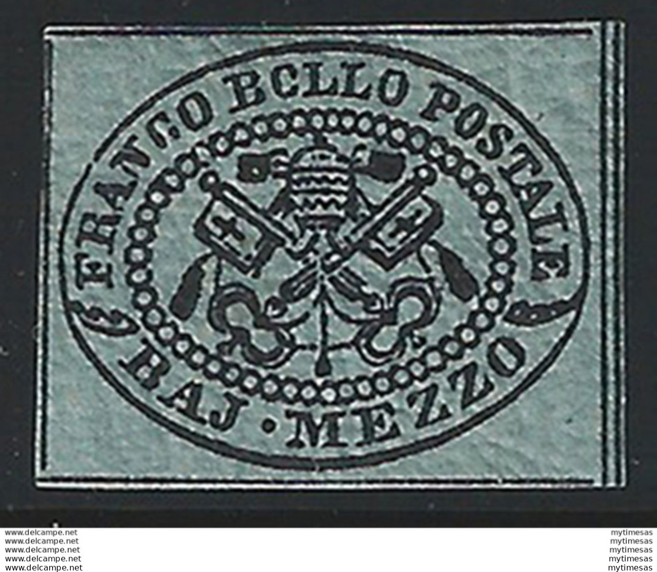 1852 Pontificio 1/2 Baj Grigio Verdastro MNH Sassone N. 1b - Stato Pontificio