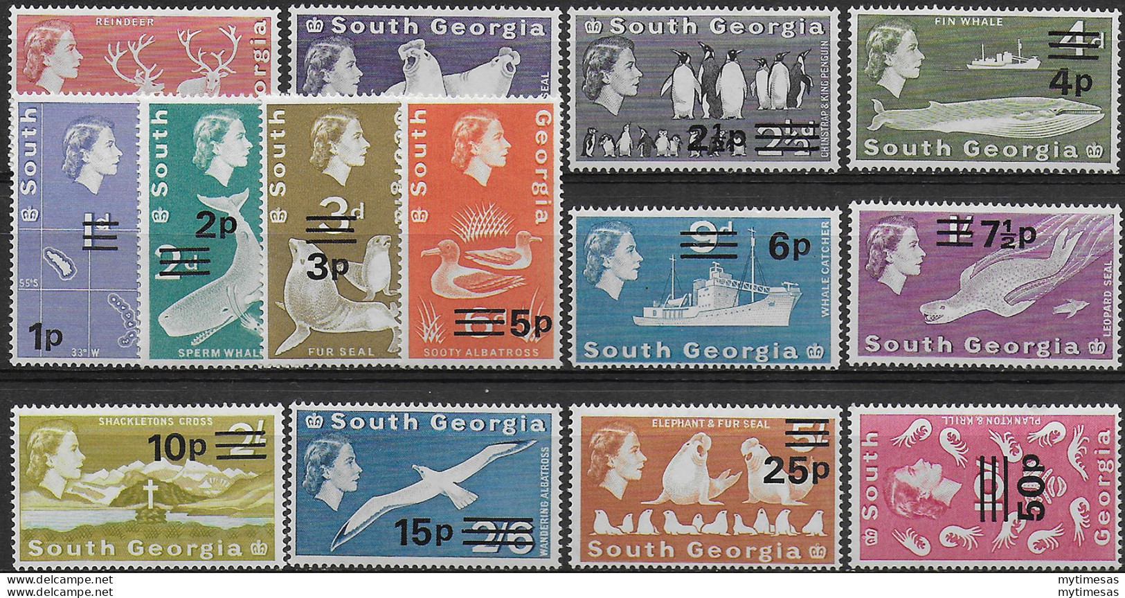 1971 South Georgia Antarctic Animals 14v. MNH Michel N. 25/38 - Other & Unclassified
