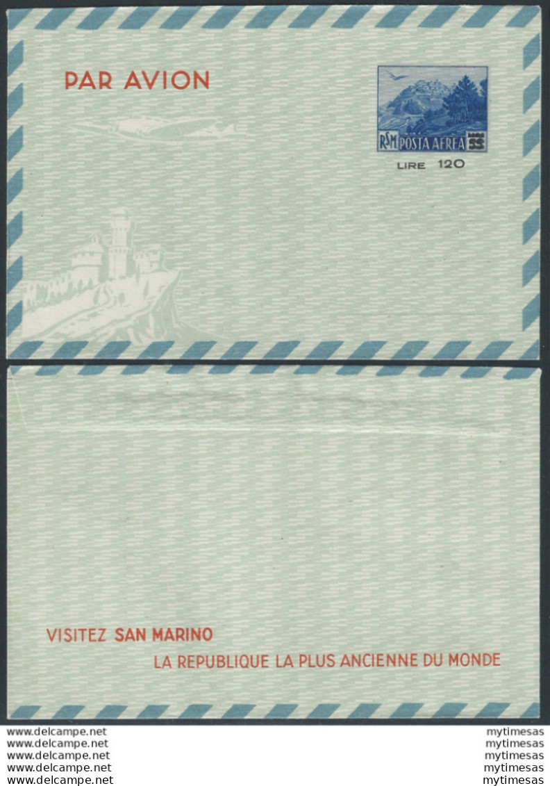 1951 San Marino Aerogramma Monte Titano L.120 Su L. 55 Filagrano N. A7b - Altri & Non Classificati