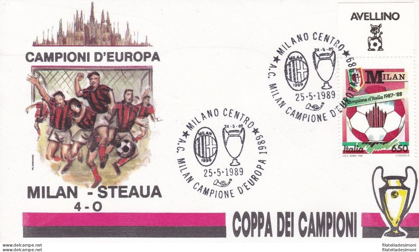 1989 Italia - Repubblica , Milan Campione Di Europa BUSTA COMMEMORATIVA - FDC
