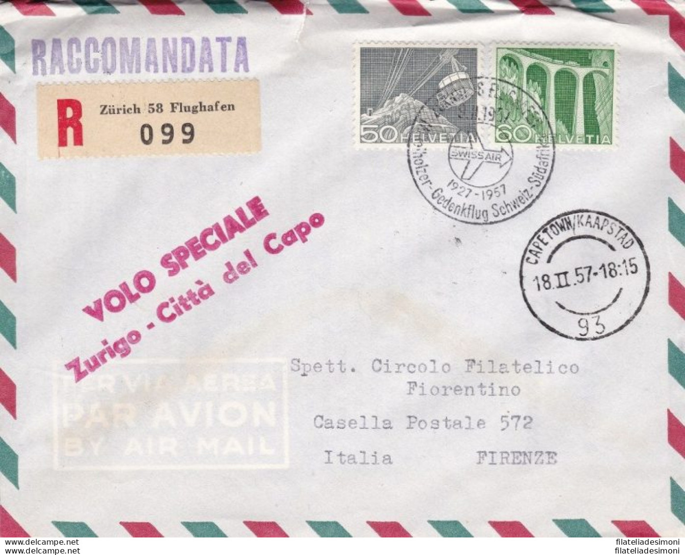 1954 SVIZZERA - SWISSAIR FIRST FLIGHT ZURIGO - CITTA DEL CAPO - Europe