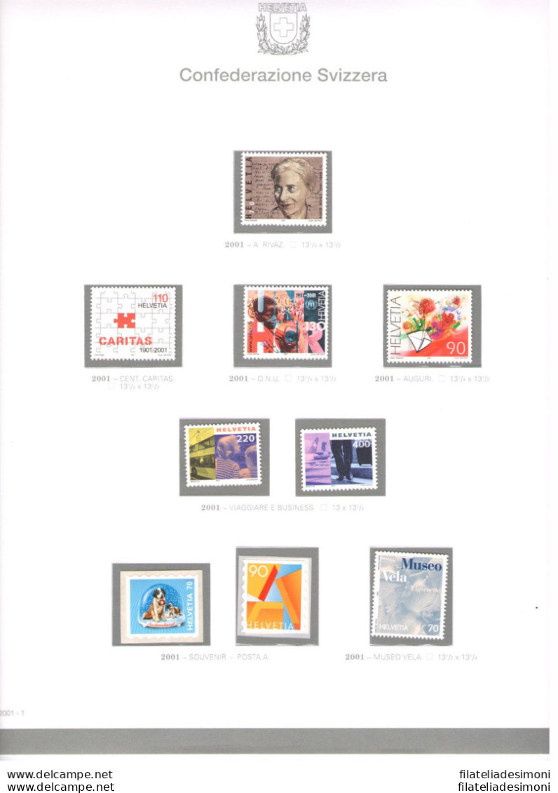 2001 SVIZZERA  Annata Completa Su Fogli Bolaffi MNH** - Andere & Zonder Classificatie