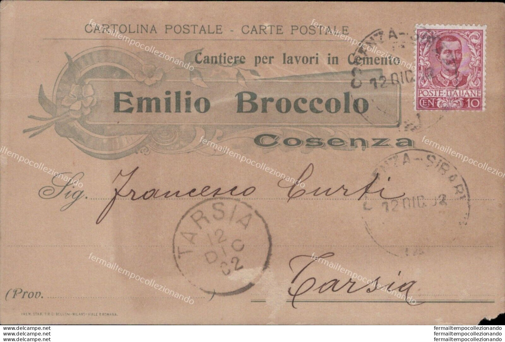 Ar578 Cartolina Commerciale Cosenza Emilio Broccolo 1902 - Cosenza