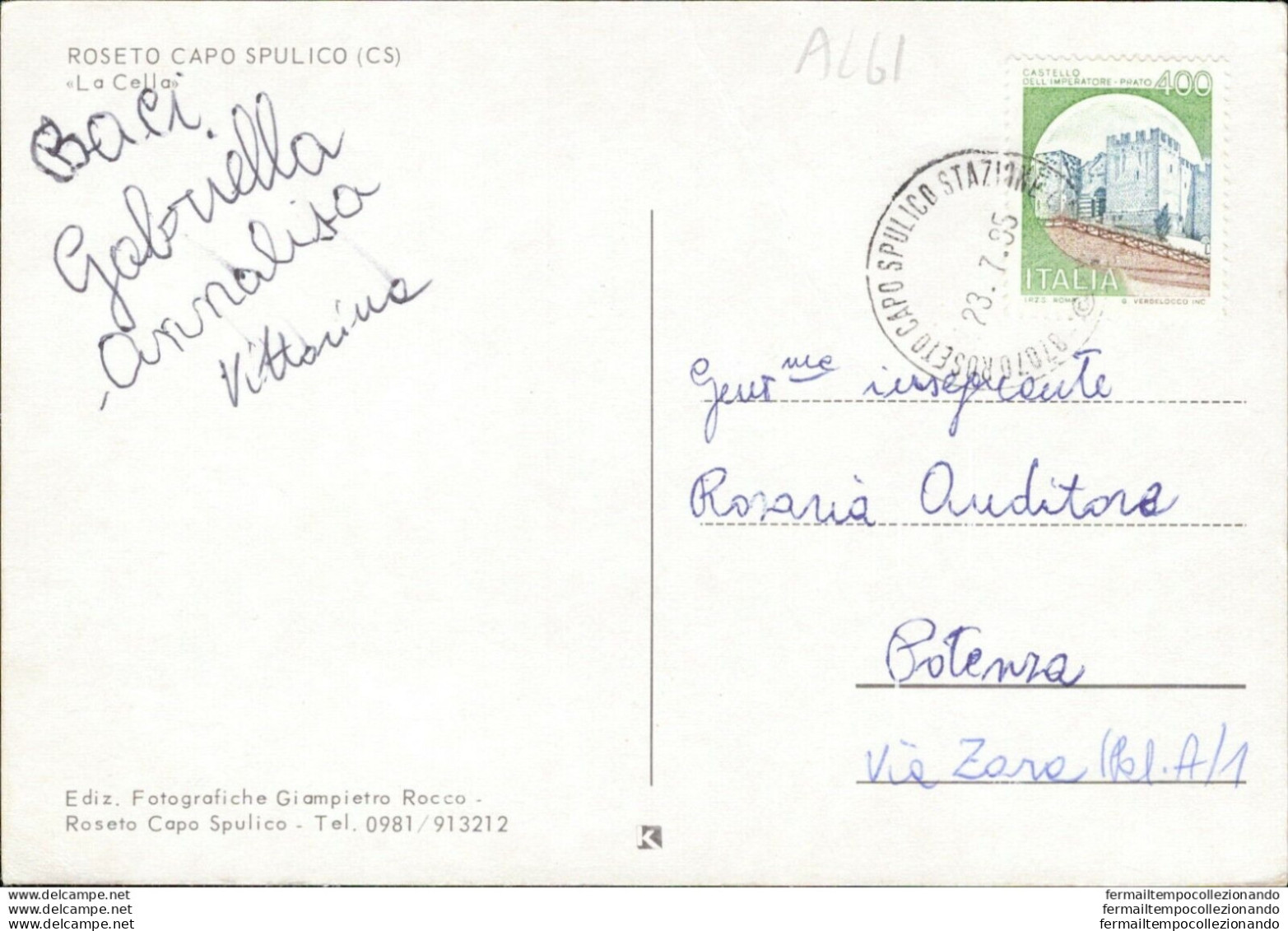 Al61 Cartolina Roseto Capo Spulico Provincia Di Cosenza - Cosenza