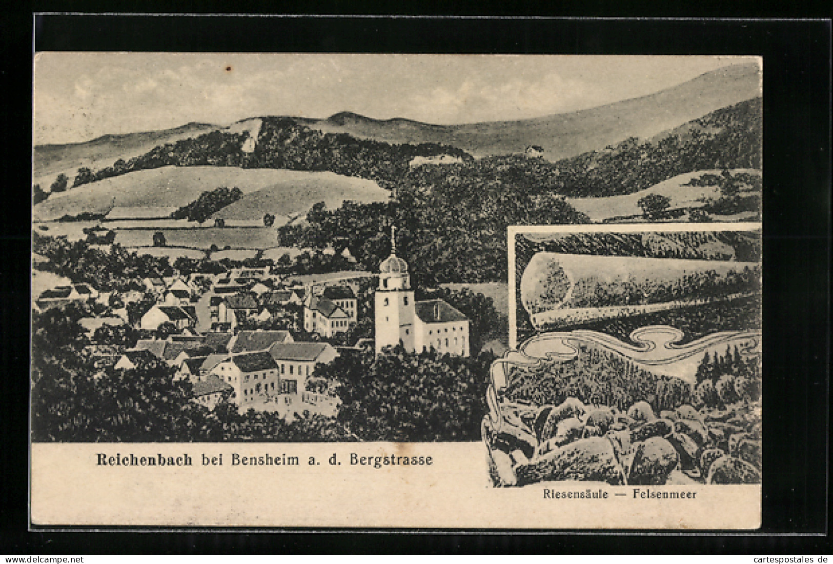 AK Reichenbach B. Bensheim A. D. Bergstrasse, Ortsansicht, Riesensäule-Felsenmeer  - Bensheim