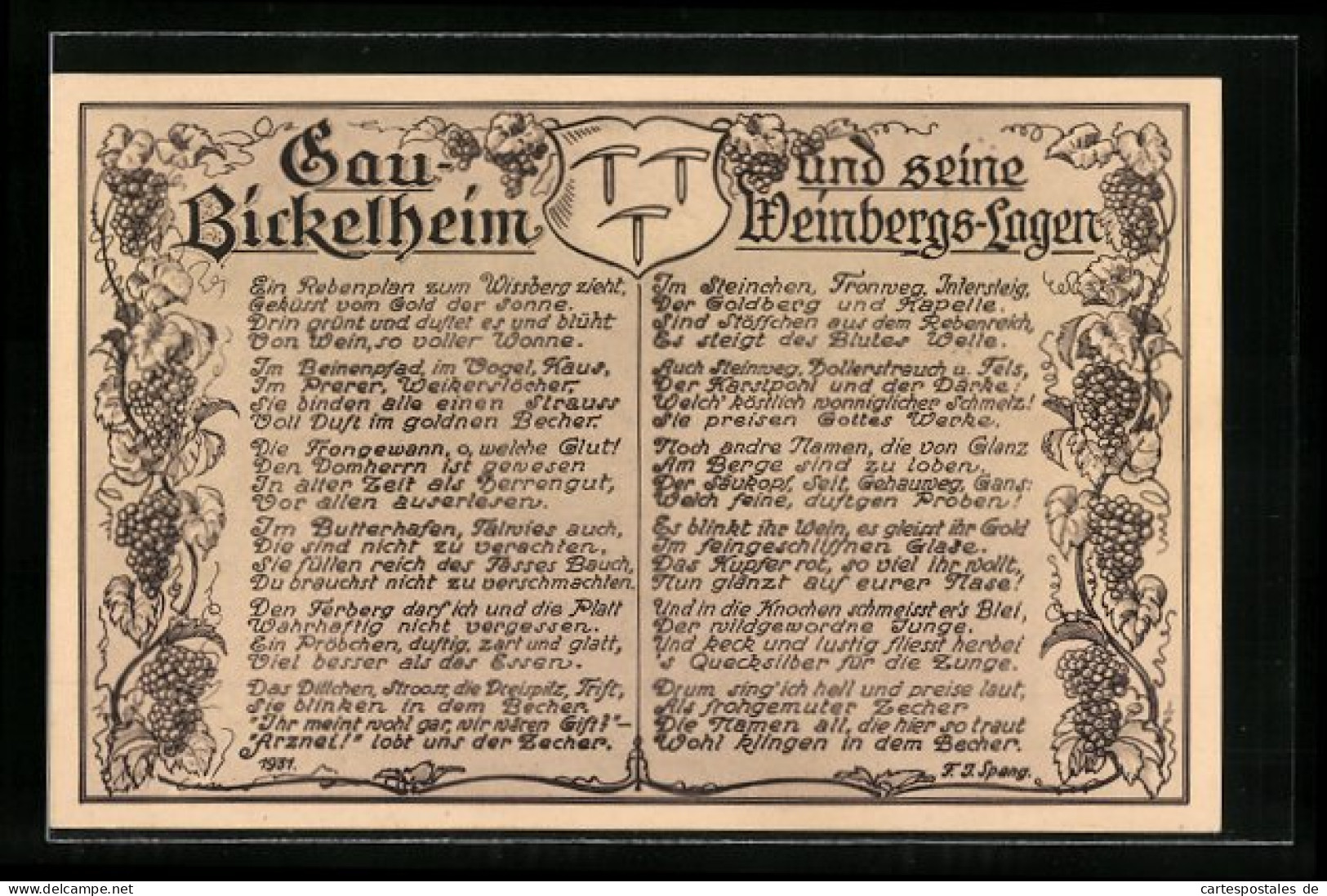 AK Gau-Bickelheim, Gedicht Gau Bickelheim Und Seine Weinbergs-Lagen, Wappen  - Altri & Non Classificati