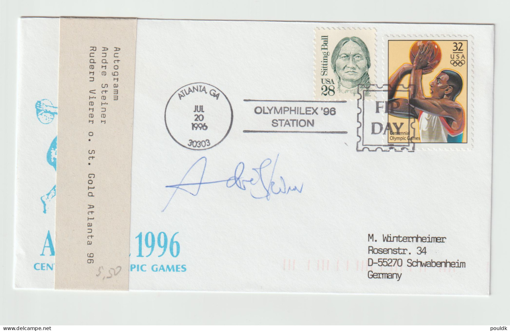 Autograph Cover: Olympic Games In Atlanta 1996 - Andre Steiner, Germany Gold Rowing, And Also World Champion - Estate 1996: Atlanta
