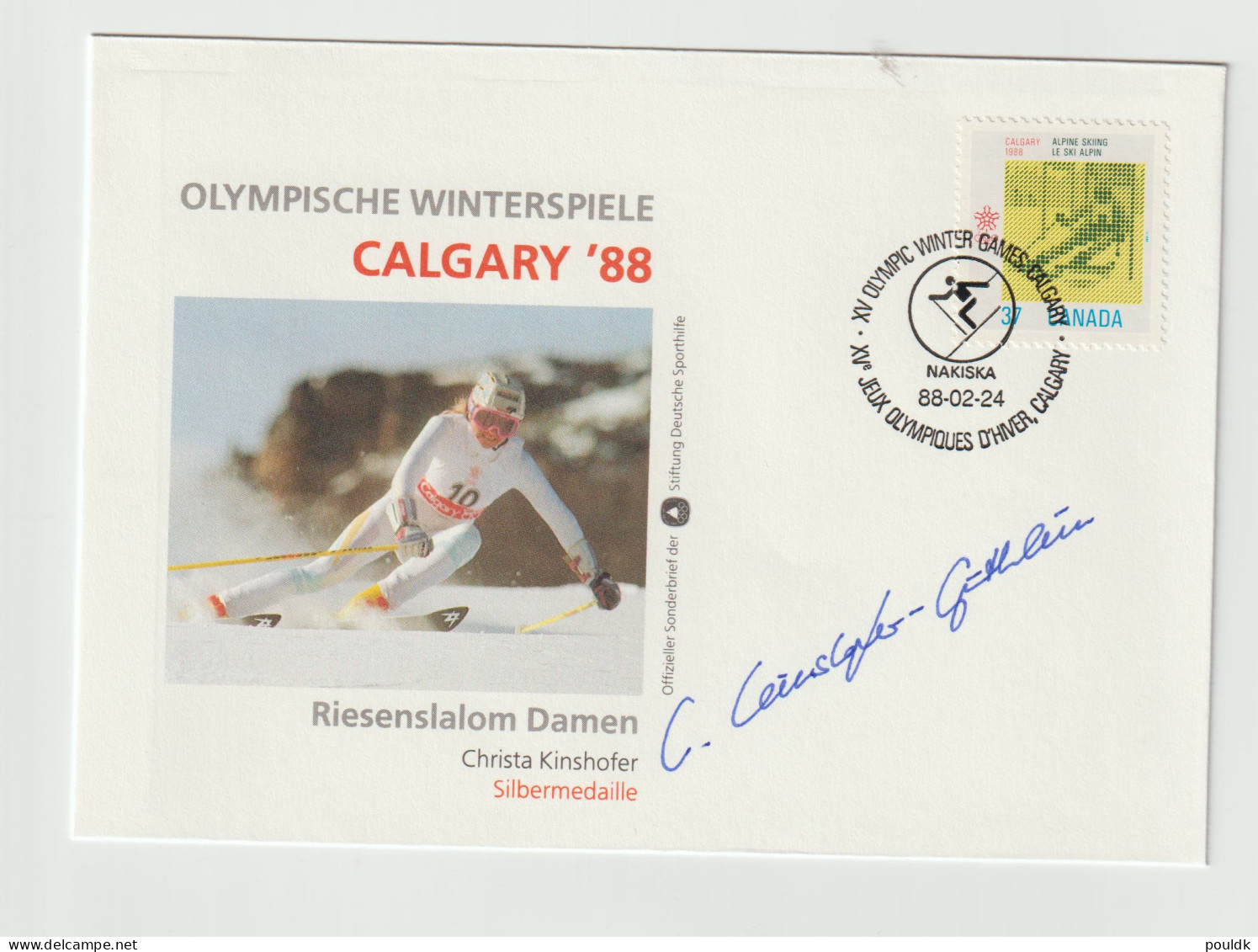 Autograph Cover: Olympic Games In Calgary 1988 Christa Kinshofer Giant Slalom Silver, Also World Champion - Invierno 1988: Calgary