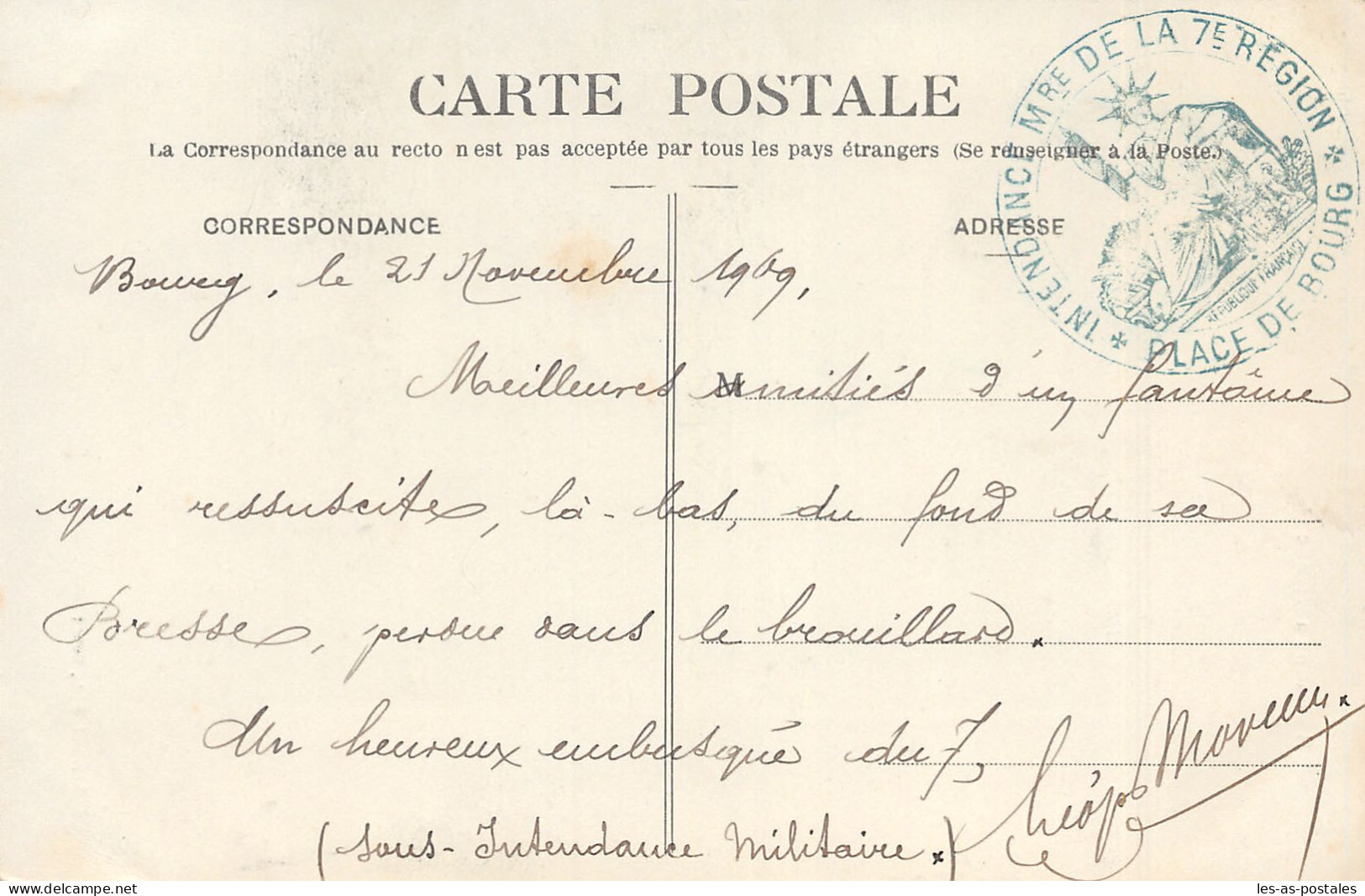 89 BRESSANNE CACHET MILITAIRE DE BOURG - Autres & Non Classés