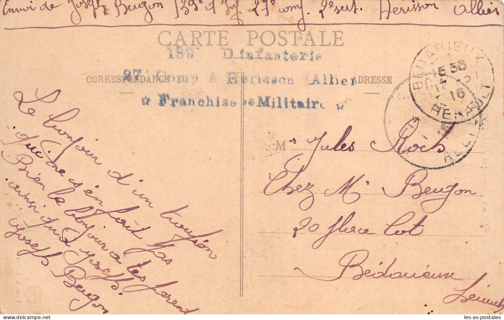 3 HERISSON CACHET MILITAIRE FRANCHISE - Other & Unclassified