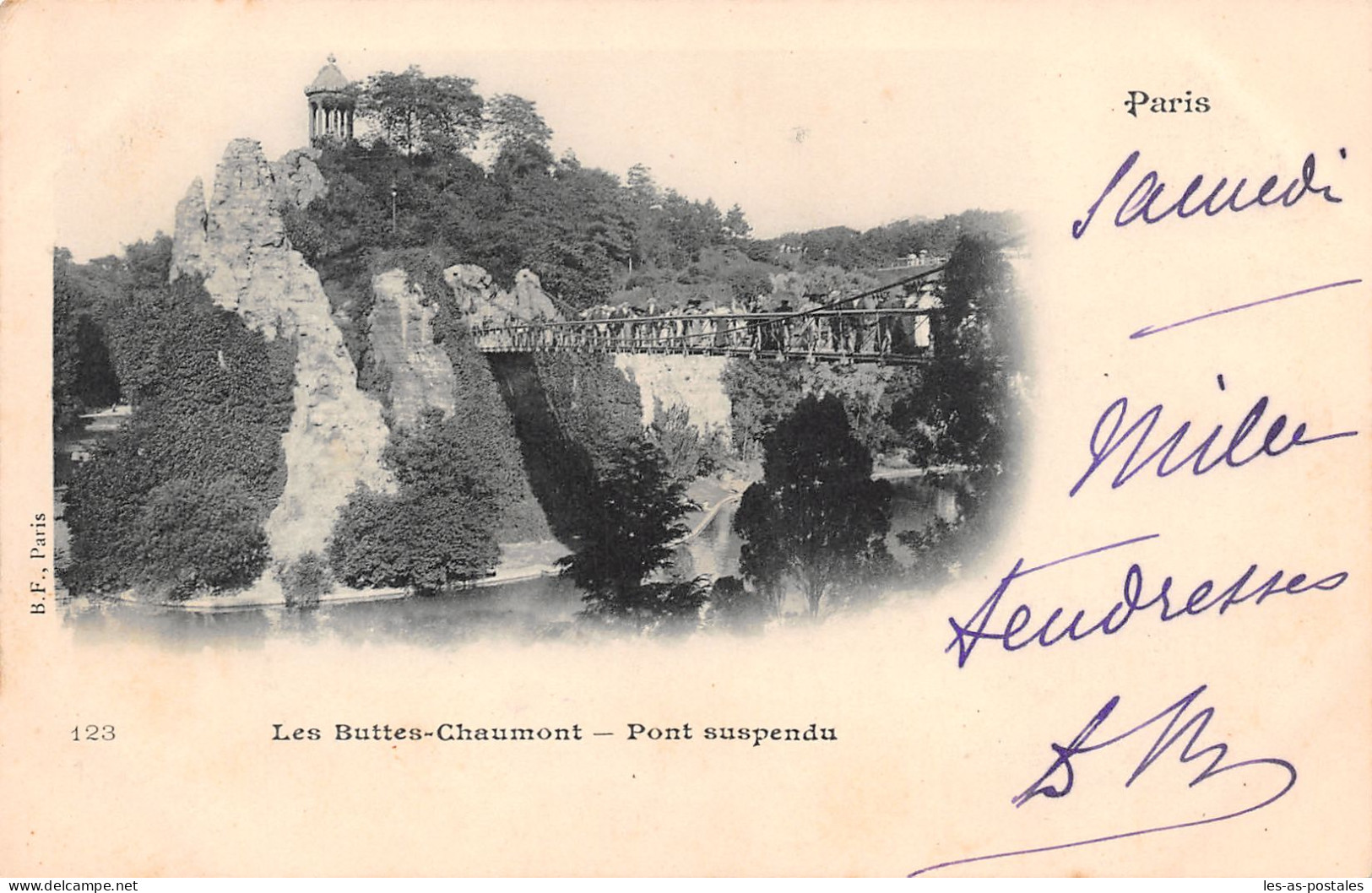 75 PARIS LES BUTTES CHAUMONT PONT SUSPENDU TAXE - Mehransichten, Panoramakarten