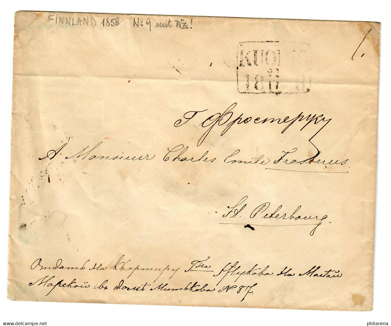 Finnland 1858, Umschlag Nr. 9 I, Mit Wz, Nach St. Petersburg - Andere & Zonder Classificatie