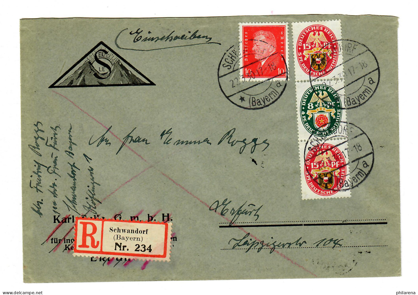 Einschreiben Schwandorf Nach Erfurt, 1930 - Lettres & Documents