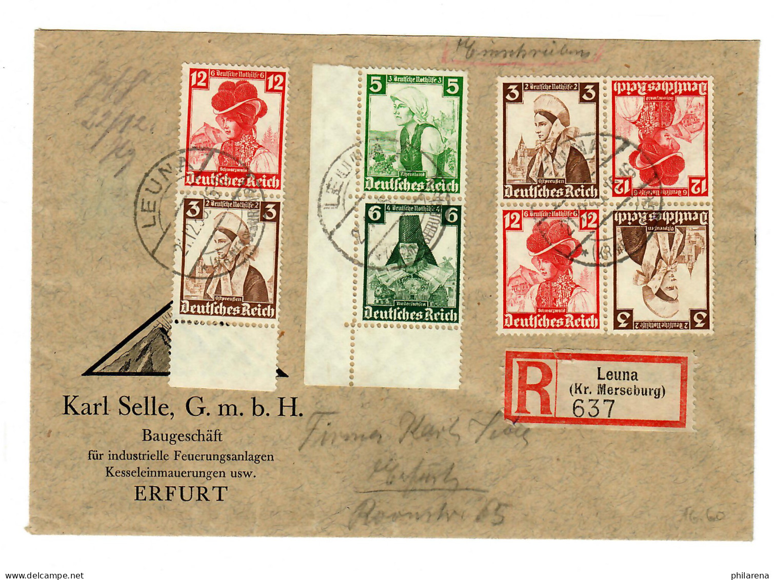 Einschreiben Leuna Mit Zusammendrucken, 1935 Nach Erfurt - Covers & Documents