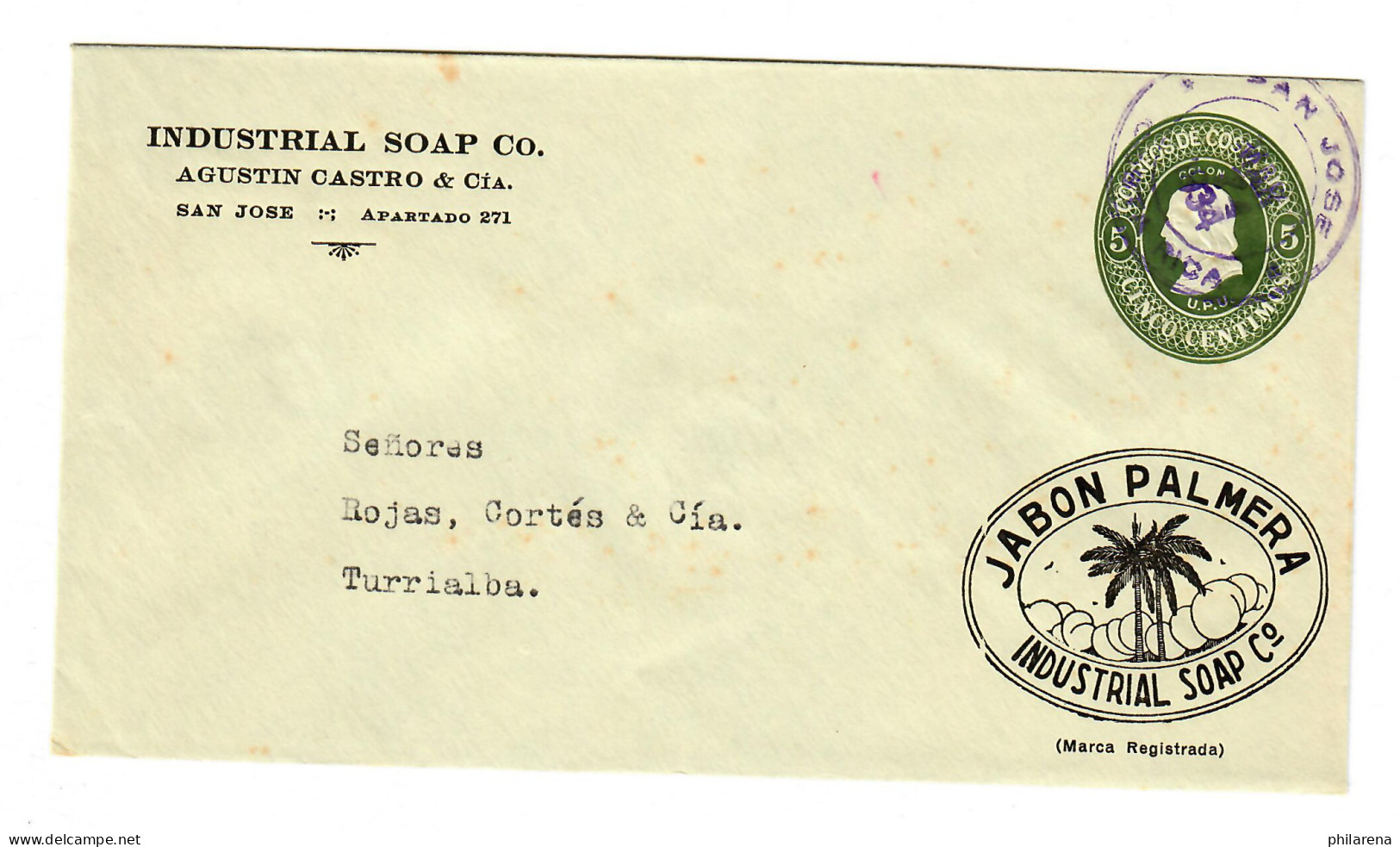 Cover San José Industrial Soap To Turrialba 1934 - Costa Rica