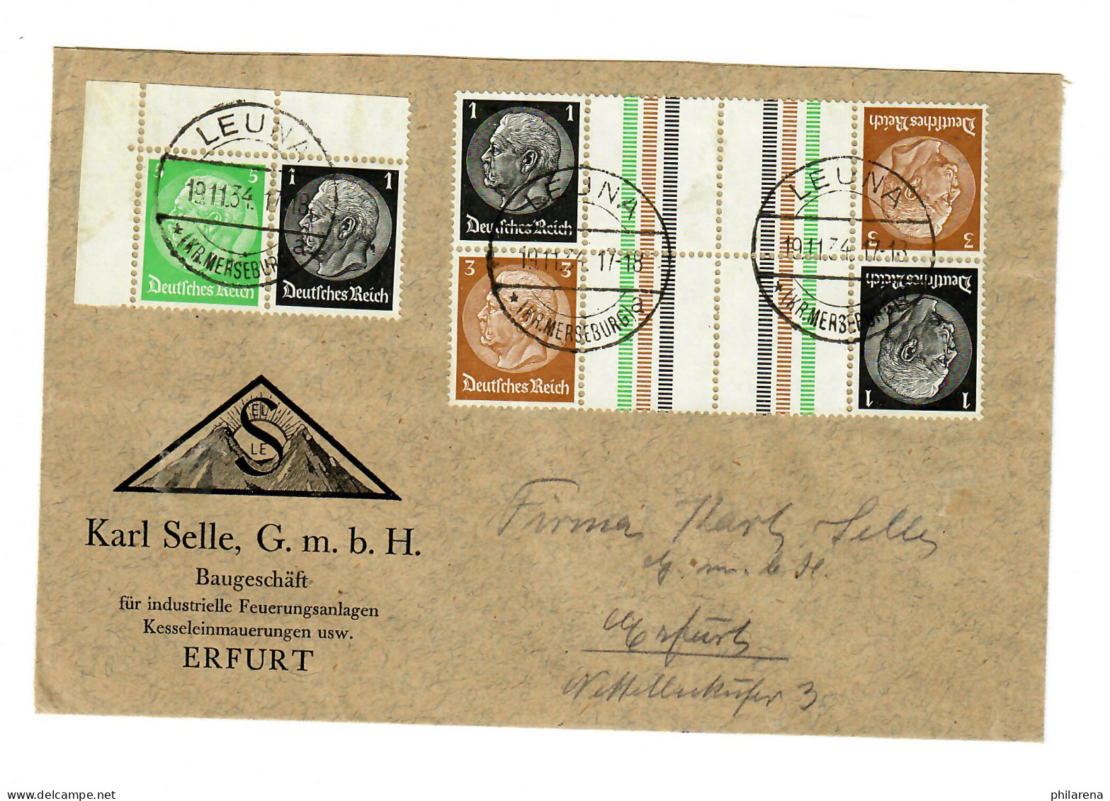 Brief Aus Leuna Mit Zusammendruck, Nach Erfurt, 1934, Baugeschäft - Covers & Documents