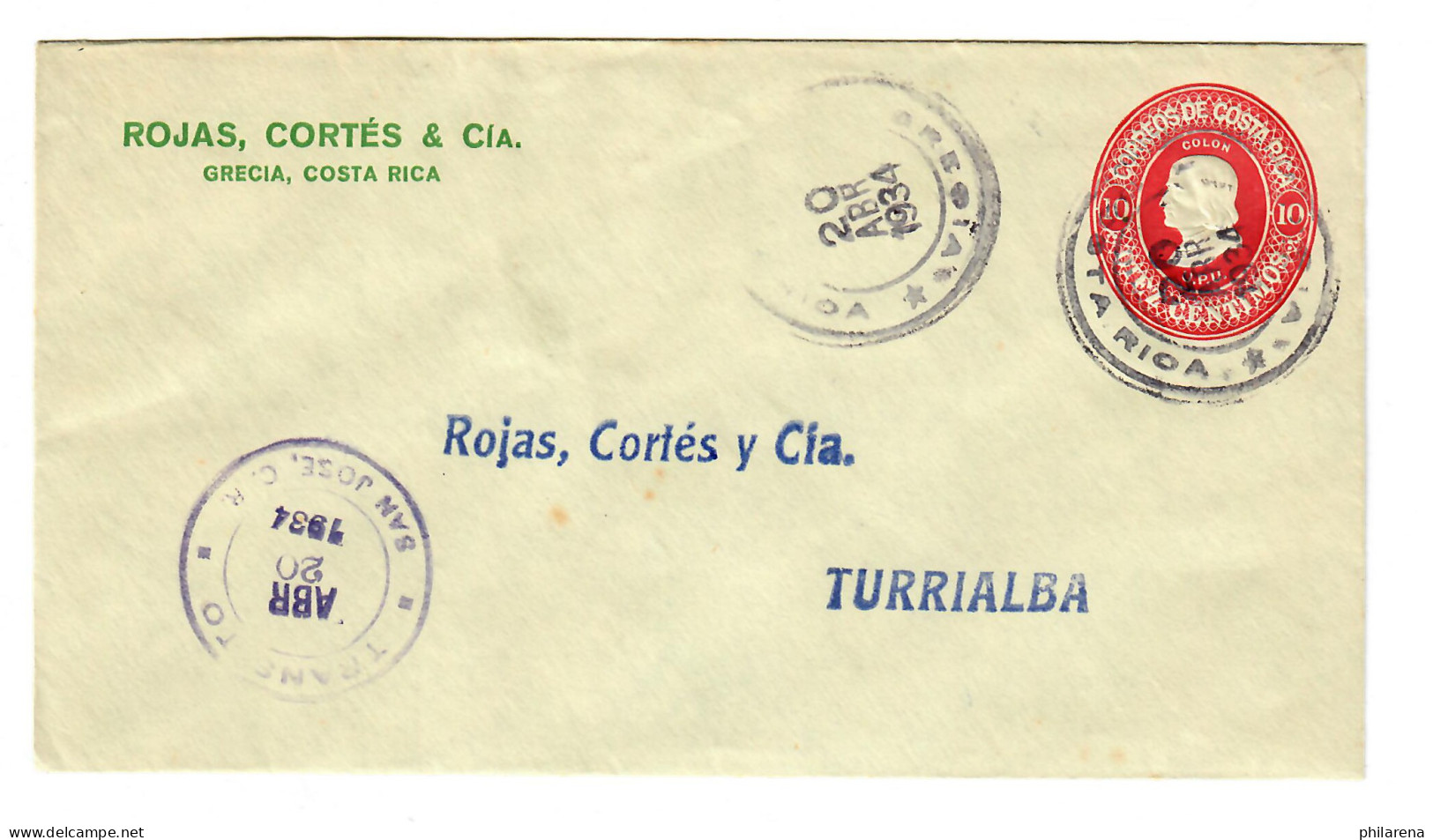 Grecia To Turrialba, 1934 - Costa Rica