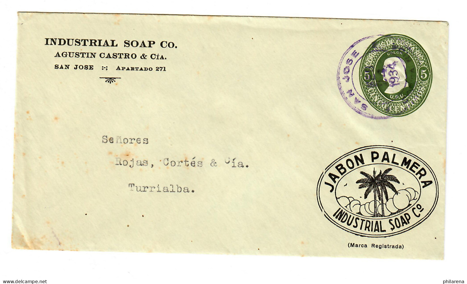 San José Industrial Soap To Turrialba 1934 - Costa Rica