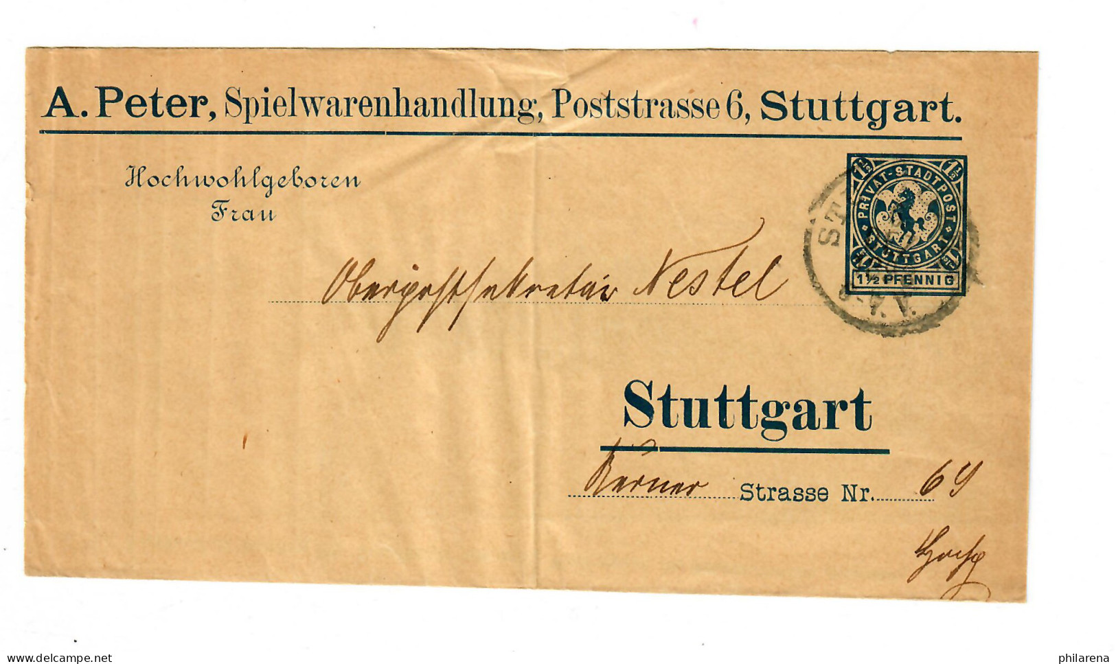 Stadtpost Stuttgart Spielwarenhandlung 1898 - Briefe U. Dokumente