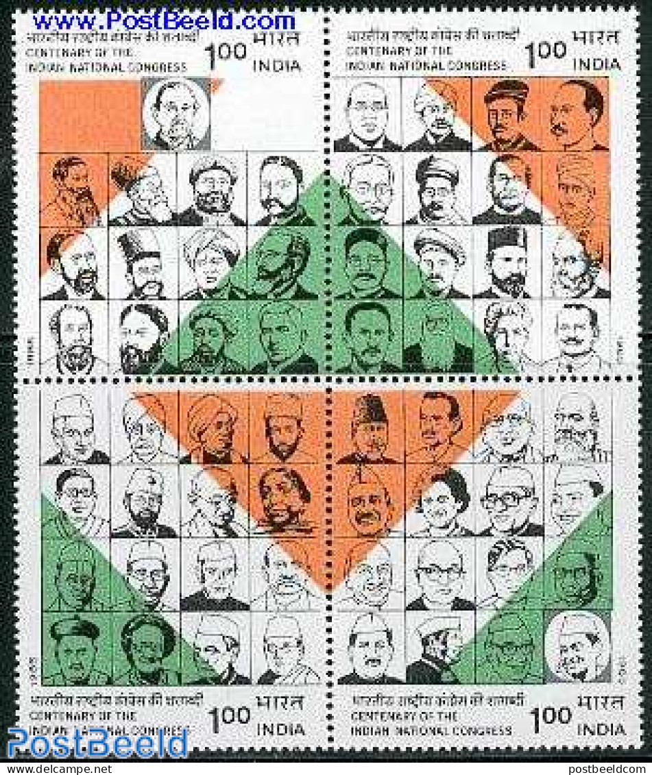 India 1985 Congress Party 4v [+], Mint NH, History - Gandhi - Politicians - Nuevos