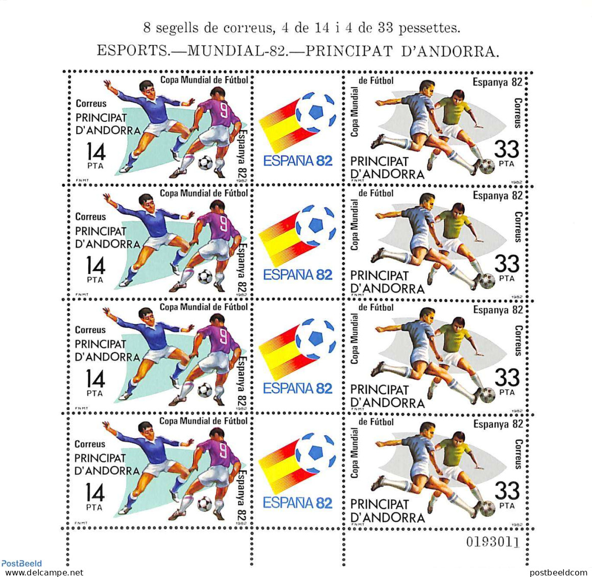 Andorra, Spanish Post 1982 Football Championship M/s With 4 Sets, Mint NH, Sport - Football - Sport (other And Mixed) - Unused Stamps