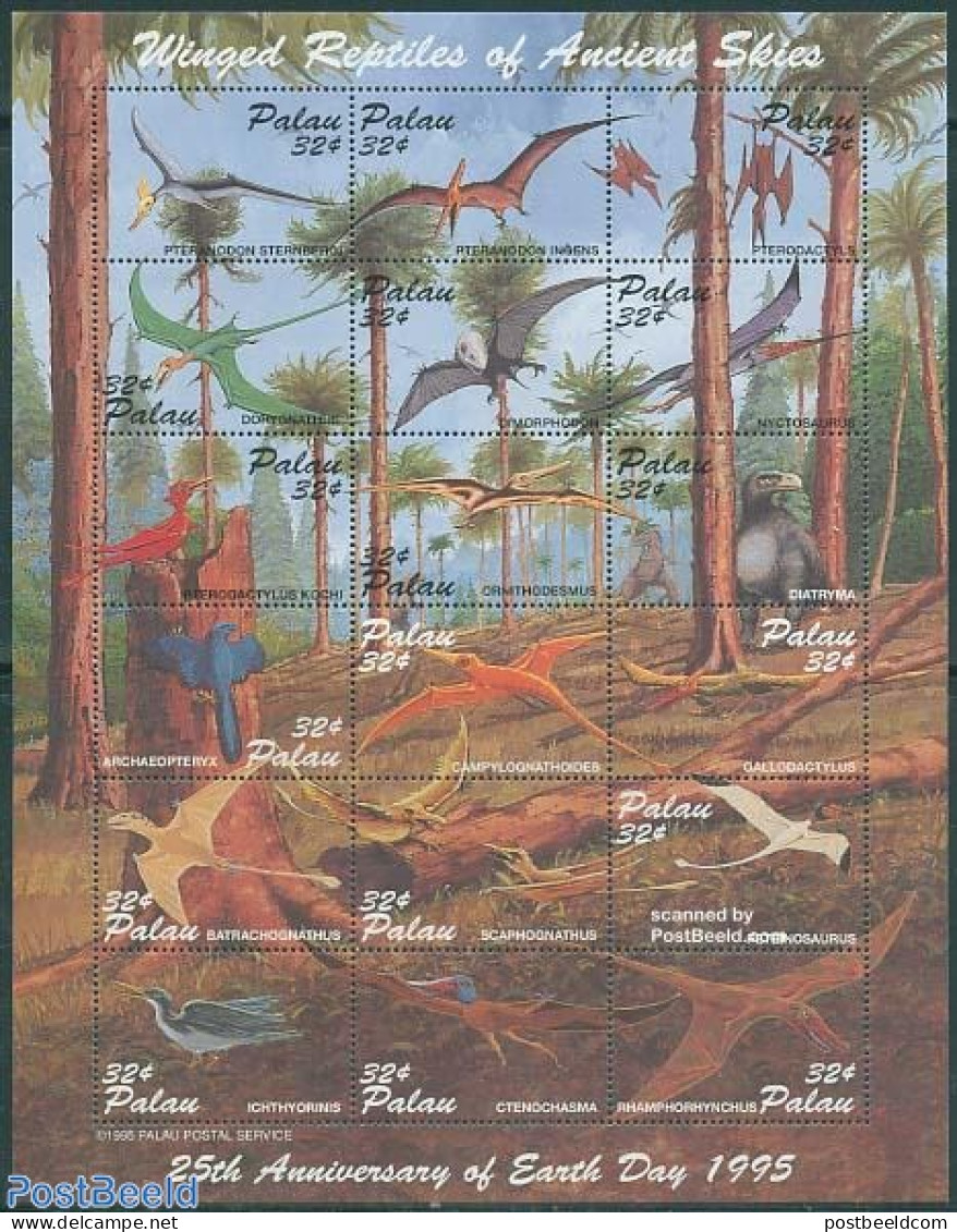 Palau 1995 Flying Prehistoric Animals 18v M/s, Mint NH, Nature - Prehistoric Animals - Vor- U. Frühgeschichte