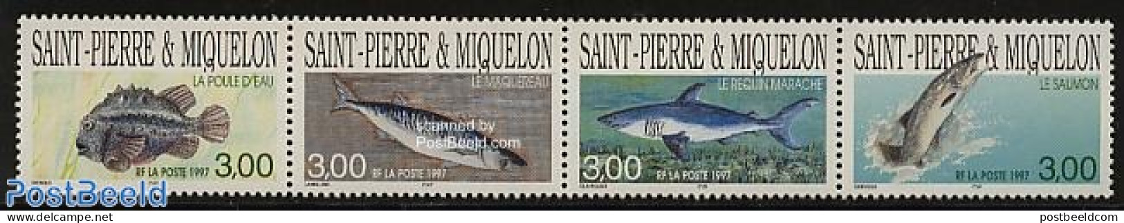 Saint Pierre And Miquelon 1997 Fish 4v [:::], Mint NH, Nature - Fish - Sharks - Poissons